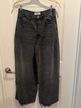 Free People Black Relaxed Wide-Leg Jeans